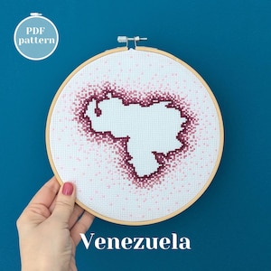 Modèle PDF de carte du Venezuela au point de croix. Tableau xStitch compté moderne à télécharger instantanément. Broderie DIY bohème chic à offrir pour se détendre