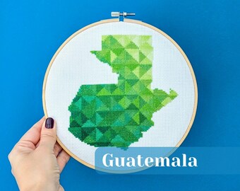 Guatemala map shape cross stitch PDF pattern. Original embroidery guidebook for instant download. Thoughtful customizable gift for bestie