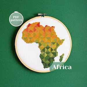Cross stitch picture of Africa map - PDF pattern. Counted simple xStitch chart for instant download. Sweater weather gift for relax evening