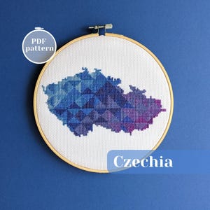 Czech Republic map cross stitch pattern. DIY embroidery wall decoration. Modern counted xStitch scheme to create unique gift for a friend