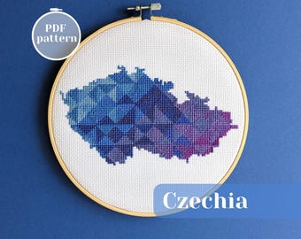 Czech Republic map cross stitch pattern. DIY embroidery wall decoration. Modern counted xStitch scheme to create unique gift for a friend