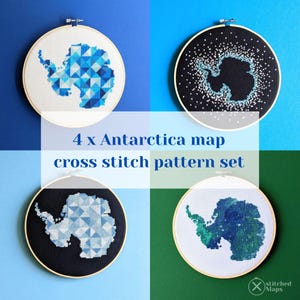 Antarktis Karten SET von VIER xStitch Mustern | Antarktische Form Umriss | Modernes Stickmuster-Muster | Kreuzstich PDF Schemen