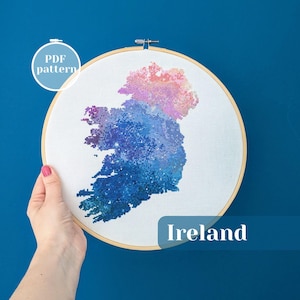 Patrón de punto de cruz del mapa de Irlanda: Galaxia de acuarela (patrón PDF)