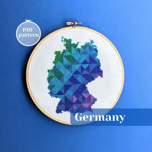 Kreuzstichmuster, Landkarte Deutschland | Modernes xstitch Design | Einfache Stickanleitung als PDF zum sofortigen Download | DIY Geschenk für Reisefreund
