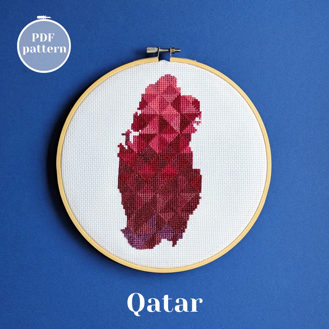 Qatar Map Cross Stitch Pattern in Purple. Doha Asian Themed Xstitch ...