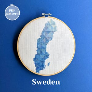 Schweden Kreuzstichmuster Landkarte. Moderne xstitch PDF Stickvorlage. Kreative DIY Stickerei Dekoration. DIY Geschenk für Stockholmer