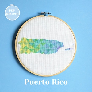 Modèle de point de croix de contour de Porto Rico. Modèle xstitch moderne dans des couleurs claires. Idée cadeau DIY personnalisée sur mesure. Carte de broderie simple