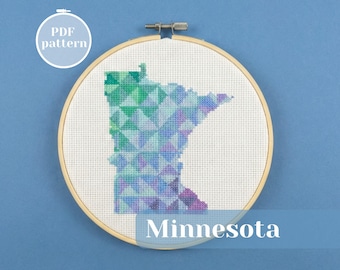 Minnesota (USA) map outline cross stitch patter. Modern simple xstitch design for instant download. Cottagecore hobby for simple living