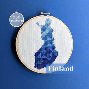 Finland map cross stitch pattern | Modern simple xstitch design | Simple counted pdf chart for instant download | Unique personalized gift