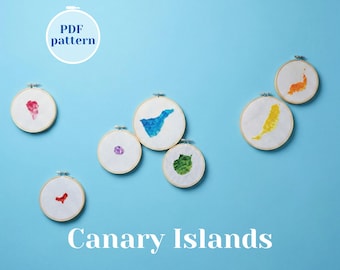 Canary Islands Map Cross Stitch Pattern. Modern design for instant download. Set of simple embroidery charts for Tenerife, La Palma and more