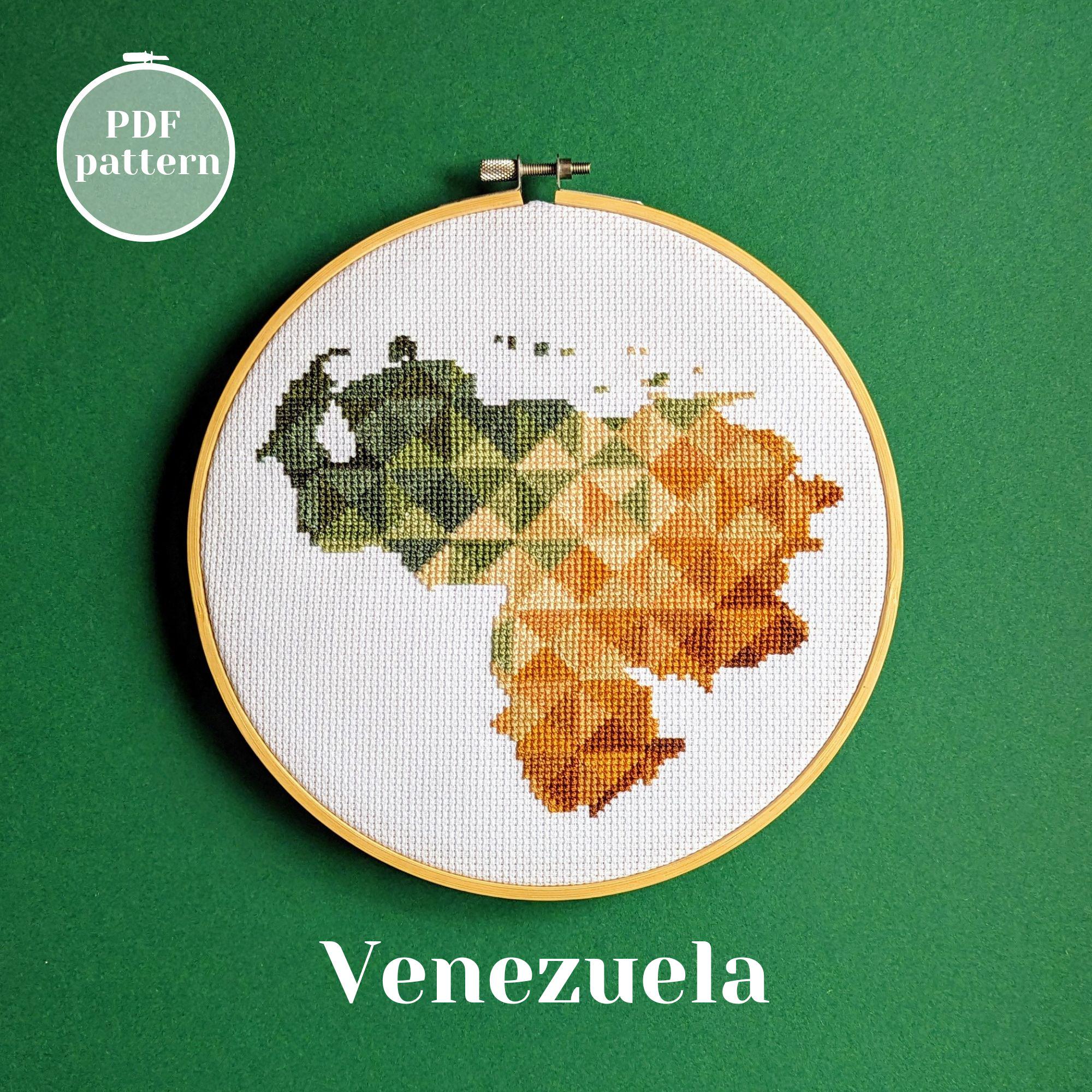 Venezuela map cross stitch PDF pattern. Original xStitch project tutorial for instant download. Thoughtful gift for homesick friend.