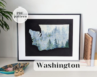 Washington state map xstitch pattern. Mindful cross stitch chart for instant download. Mental health craft and calming hobby for creatives