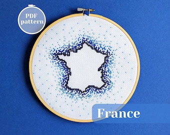 Simple dots cross stitch PDF pattern. Negative space embroidery in shape of France. Unique eco friendly stocking stuffer for cheap gift