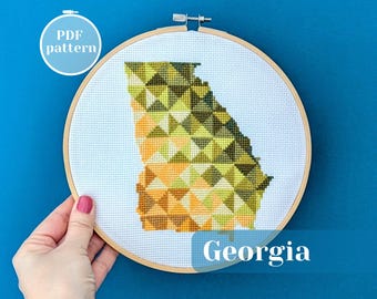 Georgia (USA) State Map Cross Stitch Pattern. Creative embroidery PDF pattern for instant download.