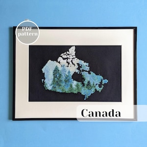 Kreuzstichmuster Kanada Landkarte: Neblige Waldlandschaft (PDF-Muster)