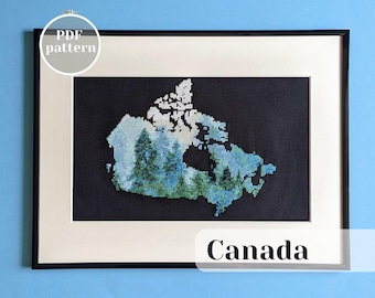 Canada Map Cross Stitch Pattern: Misty Forest Landscape (PDF Pattern)