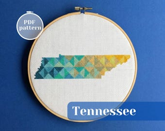Tennessee (USA) map cross stitch pattern for instant download. Needlecraft design for beginners in PDF. DIY moving away gift for American