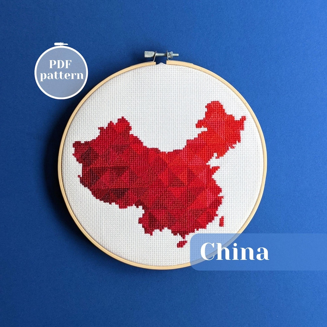 China Map Cross Stitch Pattern. Simple Geometric Country Silhouette for ...