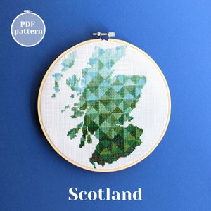 Scotland map cross stitch pattern | UK country silhouette for embroidery | PDF xstitch design for modern wall decor | Unique DYI gift idea