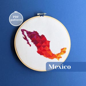 Mexico map cross stitch pattern. Modern simple digital design for embroidery. Custom travel going away gift. Colorful DIY mindful present.
