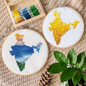 India kaarten set van TWEE kruissteekpatronen. Eenvoudige decoratieve steekkaarten. Cadeau-idee voor bestie voor mijn werk. Bundel borduurontwerpen
