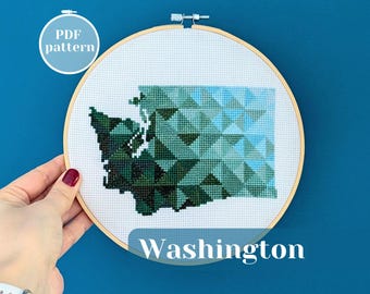 Washington State Map Cross Stitch Pattern, USA Tapestry (PDF Pattern)