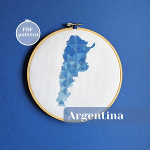 Kruissteekpatroon kaart Argentinië. Moderne, eenvoudige xStitch-pdf-grafiek. Aangepast cadeau voor reizigers. DIY-borduurdecoratie voor thuis in Buenos Aires