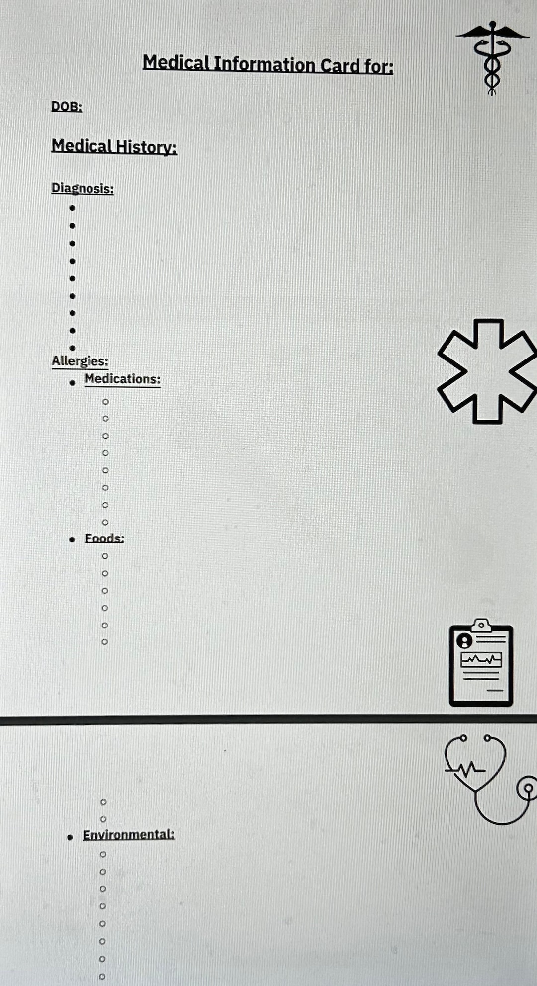 Medical Information Card Template Etsy Medical Information Card Template Etsy