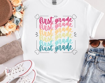 1st Grade Teacher SVG, First Grade Teacher Tshirt, Cute Classroom Teacher Gift, Retro Teacher Tees, First Grade Squad SVG PNG Sublimation