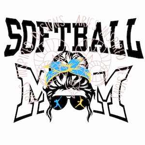 Messy Bun Softball Mom BLUE and GOLD Svg PNG File Sublimation, Softball Mom svg, Softball Mom Head, Messy Hair Softball Mom Svg Files