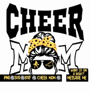 Cheer Mom Messy Bun, Ribbon, #CheerMom, Black and Gold,  Team Colors Sublimation SVG DXF PNG Files