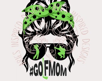 Golf Mom Messy Bun, Ribbon, #golfmom, Green,  School Colors Sublimation Svg and PNG Files, Gift for Golf Mom, Golf Mom SVG, Golf Mom Png