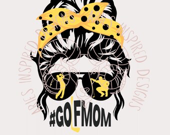 Golf Mom Messy Bun Ribbon, #golfmom, Black Gold,  School Colors Sublimation Svg and PNG Files, Gift for Golf Mom, Golf Mom SVG, Golf Mom Png