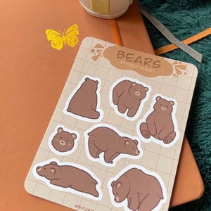 Feuille d'autocollants mats ours | Bujo, carnet de notes, agenda, agenda, scrapbooking, journal intime, correspondant, articles de papeterie, poste aux lettres, animaux mignons, oursons, forêt