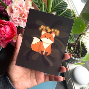 Starry Night Fox Art Print Postcard | Wall Decor, Wall Art, Cozy Room Decor, Mystical Fox Penpal Card, Glossy Blank One-Sided Card