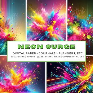 NEON SURGE Tema: Bellissimi sfondi al neon / Carta da parati digitale / Carta per album / Inserto per diario / Download immediato / Uso commerciale