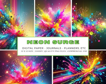 NEON SURGE Theme: Beautiful Neon Backgrounds | Digital Wallpaper | Scrapbook Paper | Journal Insert | Instant Download | Commercial Use