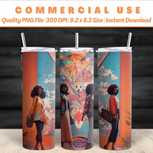 20oz Four Business Black Girls Tumbler Wrap, Afro Cartoon Chics, Diverse Wrap PNG, AI Advance Design, Commercial Use, Instant Download