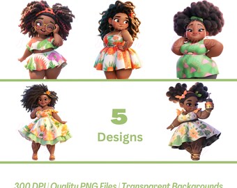 Cute Chubby Black Girl Character, Summertime Dolls, Cute Girls, Melanated Girls, Afro Girls Clipart, Black Girl Magic, Advance AI Designs