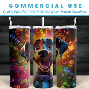20oz Happy Dog 3D Caricature | Pop Art Background | Tumbler Wrap Design | Vibrant & Playful | Unique-Eye-Catching | Perfect for Dog Lovers