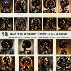 18 Premium Black Character Designs | T-Shirt & Notebook Cover | Graphics | Versatile Digital Art | Instant Access | Commercial Use License
