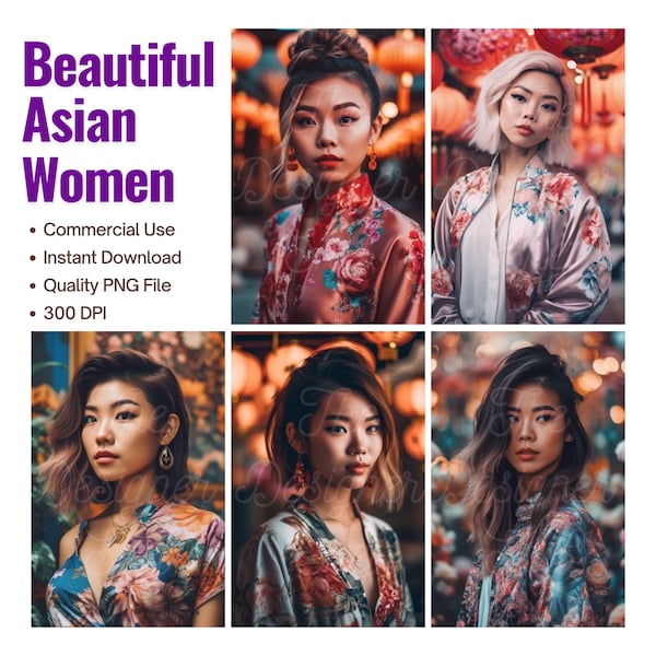 5 Beautiful Asian Girls, Asian Girl ClipArt, Asian Girls png, Asian Girl Fashion, Journals png, Instant Download, Commercial Use