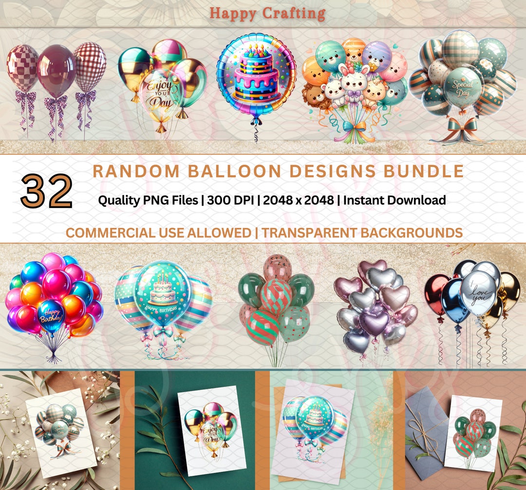 32 Random BALLOON DESIGN BUNDLE: Greeting Cards | Stationary ...