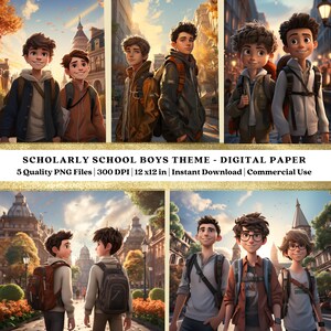 5 digitale papierthema's van wetenschappelijke schooljongens: prachtig achtergrondpapier | Digitale achtergrond | Plakboek | AI Advance Art | Commercieel gebruik