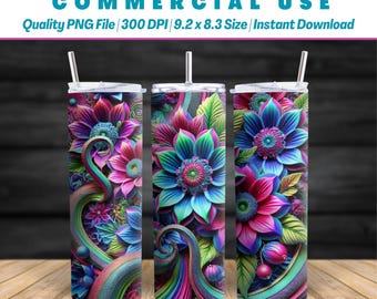 Floral Tumbler Wrap: Vibrant Chaotic Design (Digital Download)