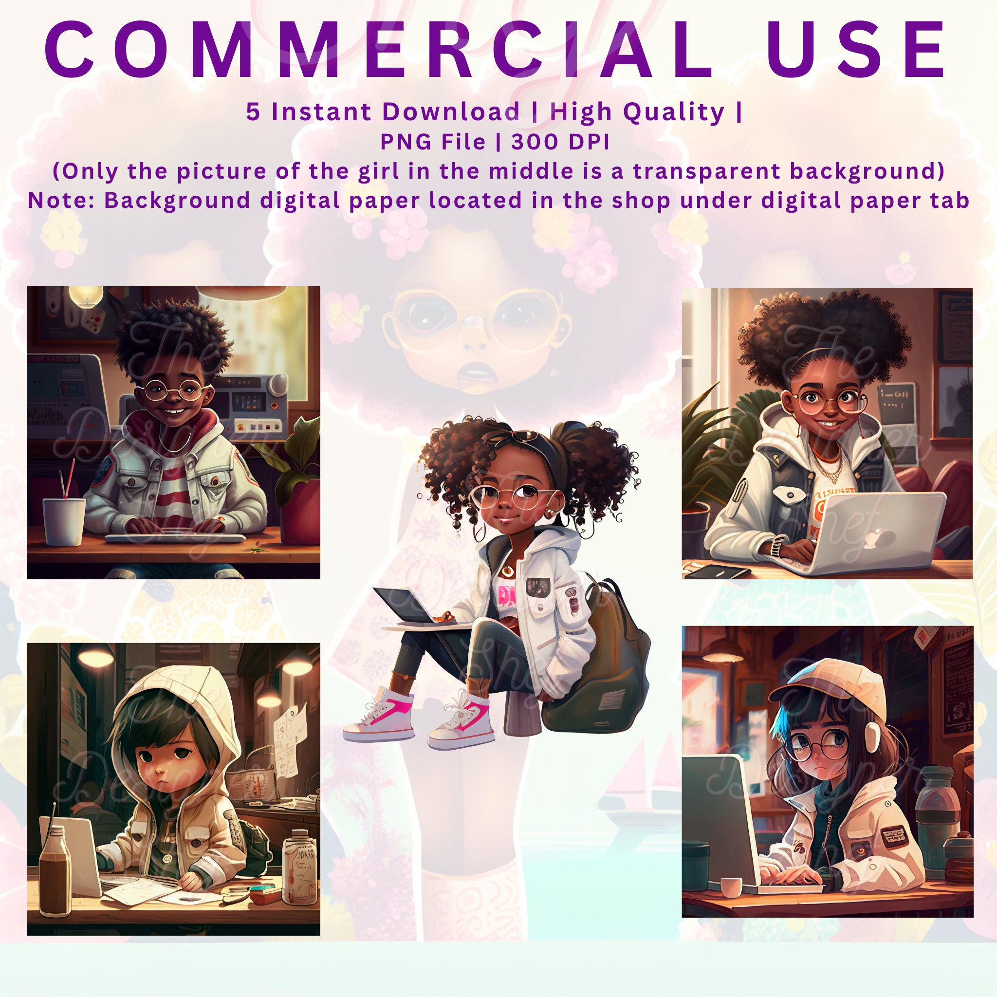 Cute Black & White Kid Cartoon Characters AI Cartoons - Etsy