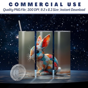 Peut inclure: Un gobelet en acier inoxydable avec un motif de lapin en mosaïque coloré. Le gobelet mesure 9,2 pouces de haut et 8,3 pouces de large. Il est livré avec un couvercle et une paille.