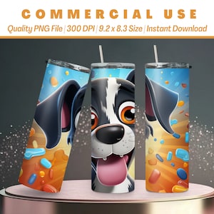 20oz Happy Dog 3D Caricature | Pop Art Background | Tumbler Wrap Design | Vibrant & Playful | Unique-Eye-Catching | Perfect for Dog Lovers