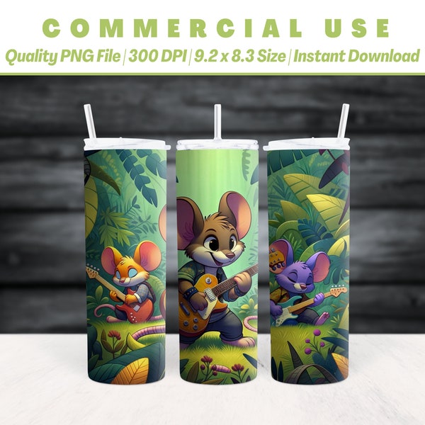20oz GUITAR MICE Tumbler Wrap | Animated | Scrapbooking | Background | Sublimation | AI Advanced Design | Commercial Use | Instant Download