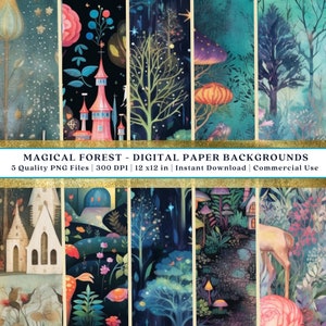 MAGIC FOREST Theme - Schöner Wald Hintergrund, Kommerzielle Nutzung, Digitale Tapete png, Scrapbook Papier png, Journal png, AI adv
